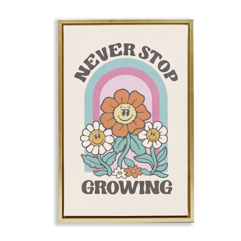 Toile flottante rétro «Never Stop Growing» par Nataly White, Cadre flottant métallique doré, H 31 po x l 21 po