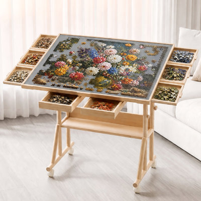 Table de puzzle 2000 pièces avec pieds, roues, 6 tiroirs, housse, 40 x 29 po, cadeau pour maman, planche de bois portable, accessoires de casse-tête en feutre pour adultes, rangement à hauteur réglable
