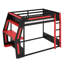 Lit mezzanine double avec bureau et lumière DEL, lit superposé de jeu avec tablettes de rangement-2142400417