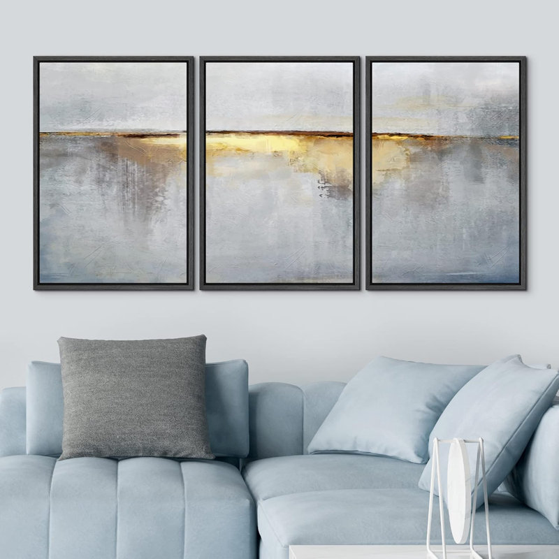 Pastel Field Abstract Landscape Illustration Minimalist Artwork Contemporary, Noir, H 36 po x l 72 po