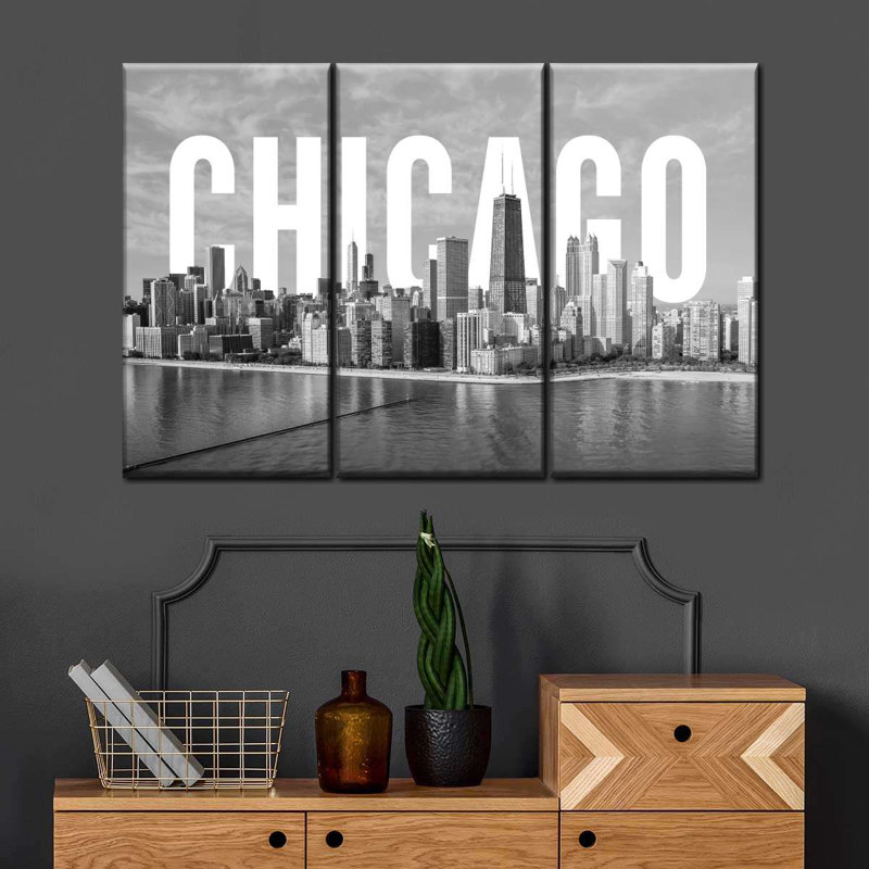 Impression sur toile monochromatique de Chicago, H 24 po x l 38 po x 1,25 po