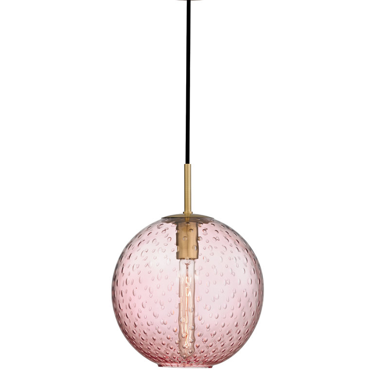 Rousseau 1 Light Pendant, Aged Brass, 12.75" H X 11.25" W X 11.25" D, Blue