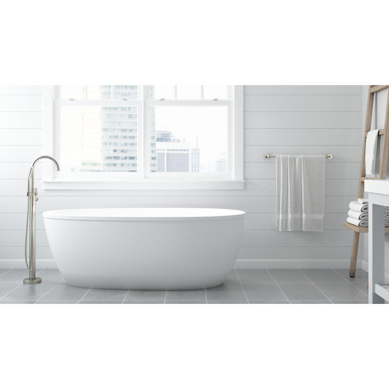 Signature® 59" x 30" Acrylic Freestanding Soaking Bath with Round Tub Filler, Brushed Nickel
