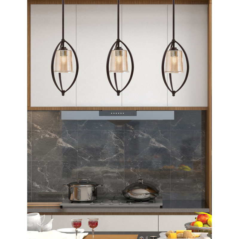 Suspension Albreda Stem Hung Mini présentée en fini granit foncé avec verre ambré bullé de 13,3 cm (5,25 po).