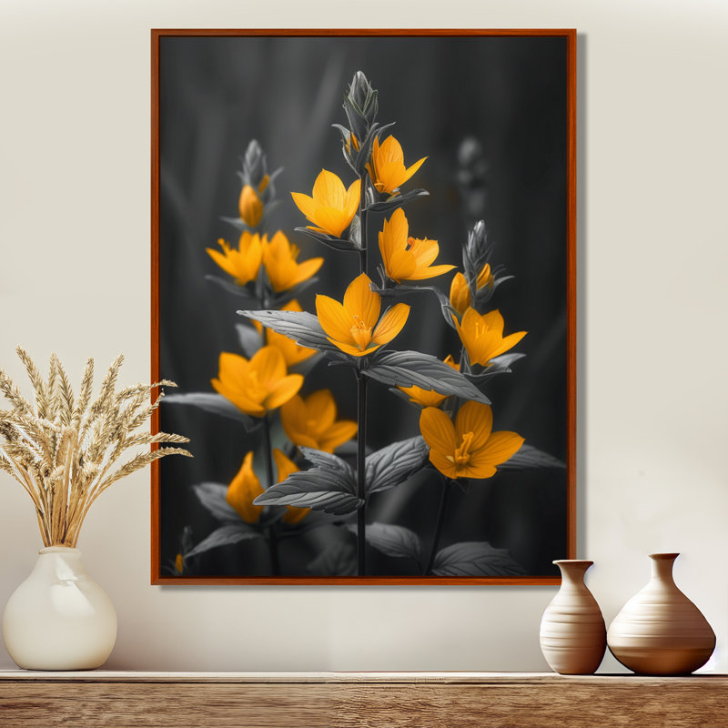 Parfum jaune marguerite noire photo II - marguerite murale art salon, Toile avec cadre flottant brun