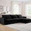 Canapé modulaire en velours côtelé pour chambre à coucher et salon, noir avec repose-pieds avec rangement, noir, 3 coussins fonction confort