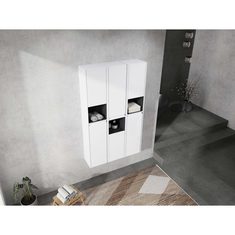 Bathroom Side Cabinet,6-Soft Close Doors,Float Mounting Design