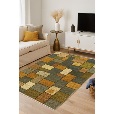 Tapis tissé crème à motif géométrique lavable Mosso