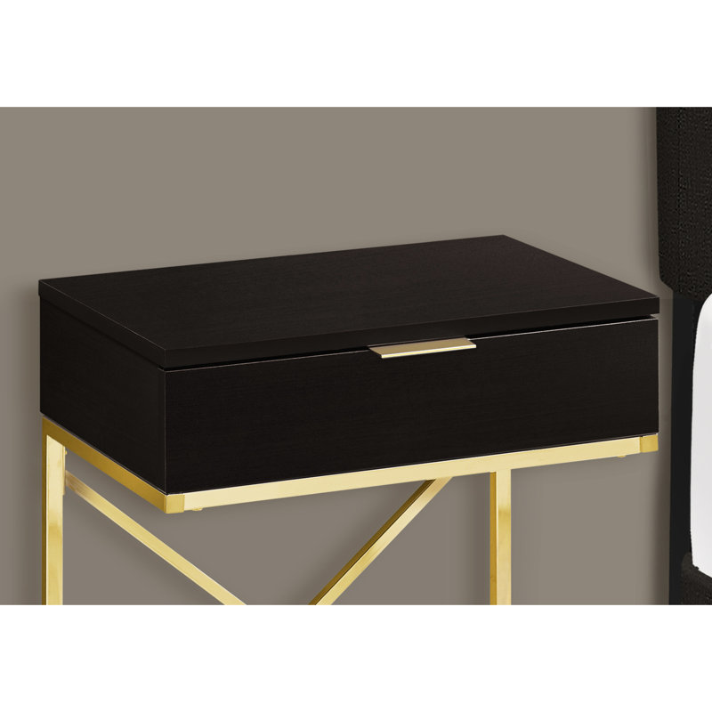 Table d'appoint de salon polyvalente - plateau en stratifié brun, fabrication contemporaine en métal doré avec finition de chambre à coucher de rangement, moderne