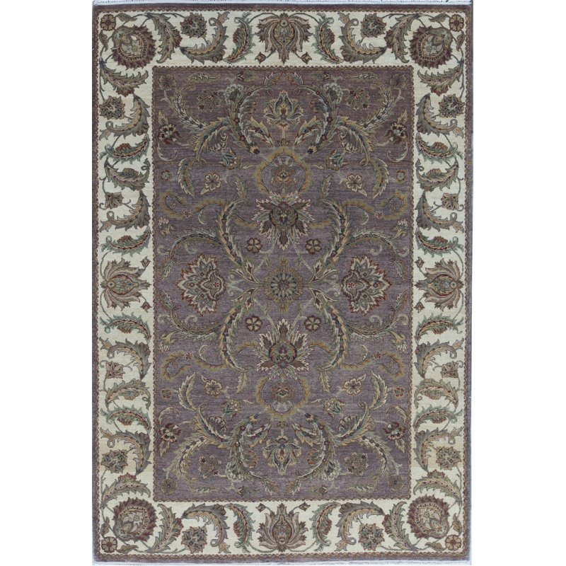 Tapis brun et ivoire de haute qualité noué à la main