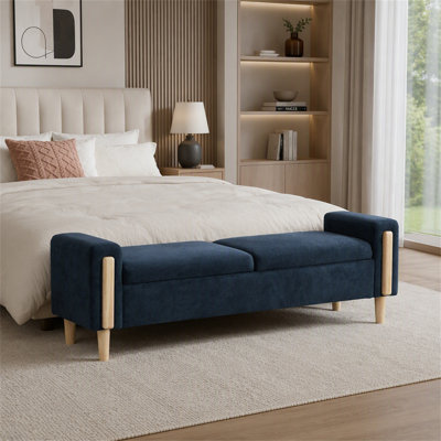 Banc de rangement moderne rembourré avec double couvercle et accoudoirs pour une organisation polyvalente du salon et de la chambre