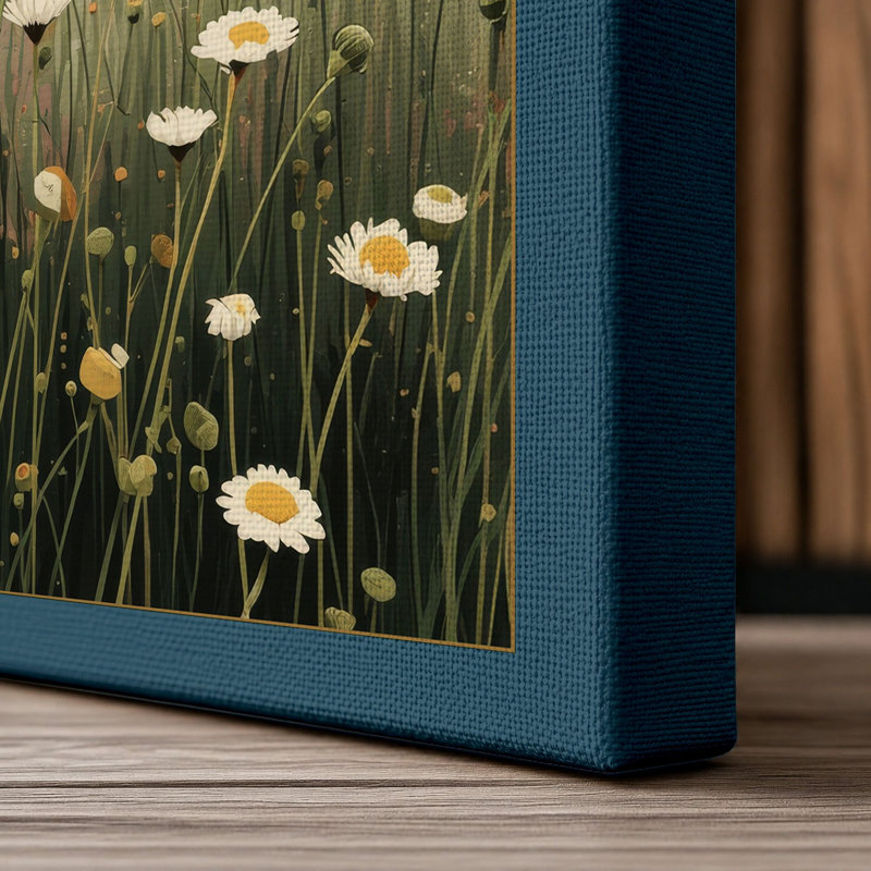 Misty Wildflower Field Botanical - Wrapped Canvas, 24x16 - 61.0 x 40.6 cm, Teal Border