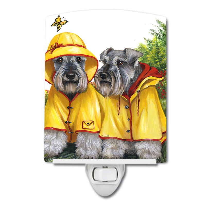 Veilleuse Westie, Schnauzer avec manteau de pluie