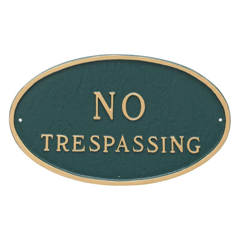 No Trespassing Statement Garden Plaque, Hunter Green/Gold