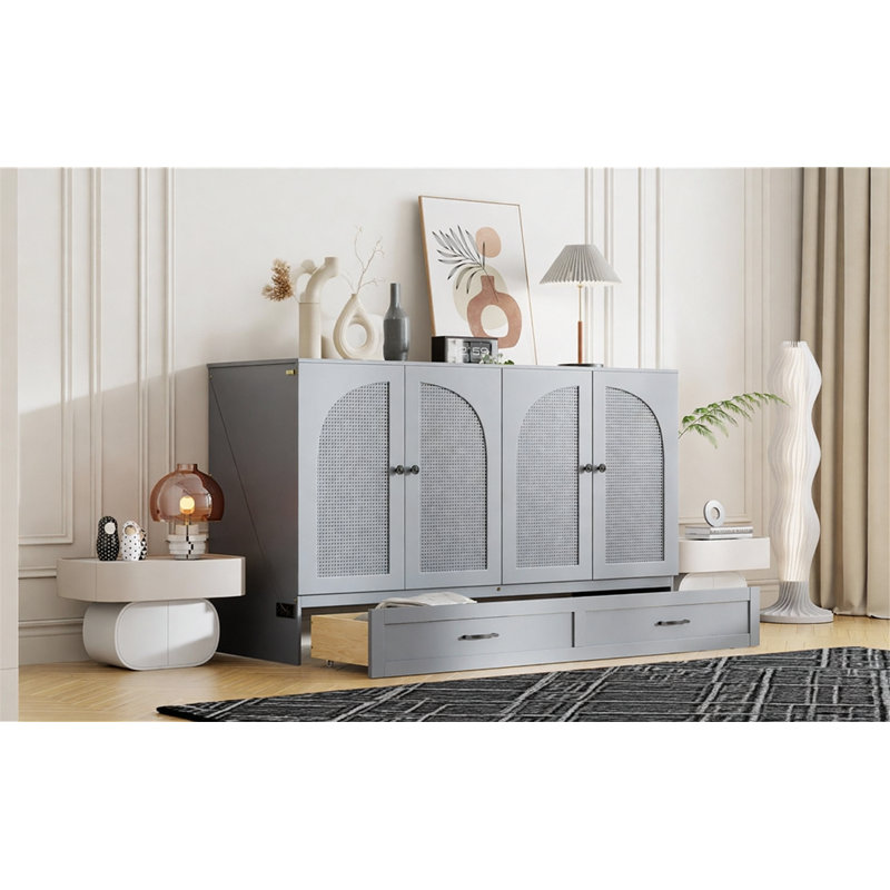 Murphy Bed With Storage Drawers, Gray