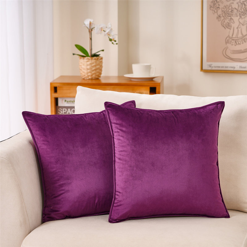 Housse de coussin carré en velours à bride, Mauve, H 22 po x l 22 po