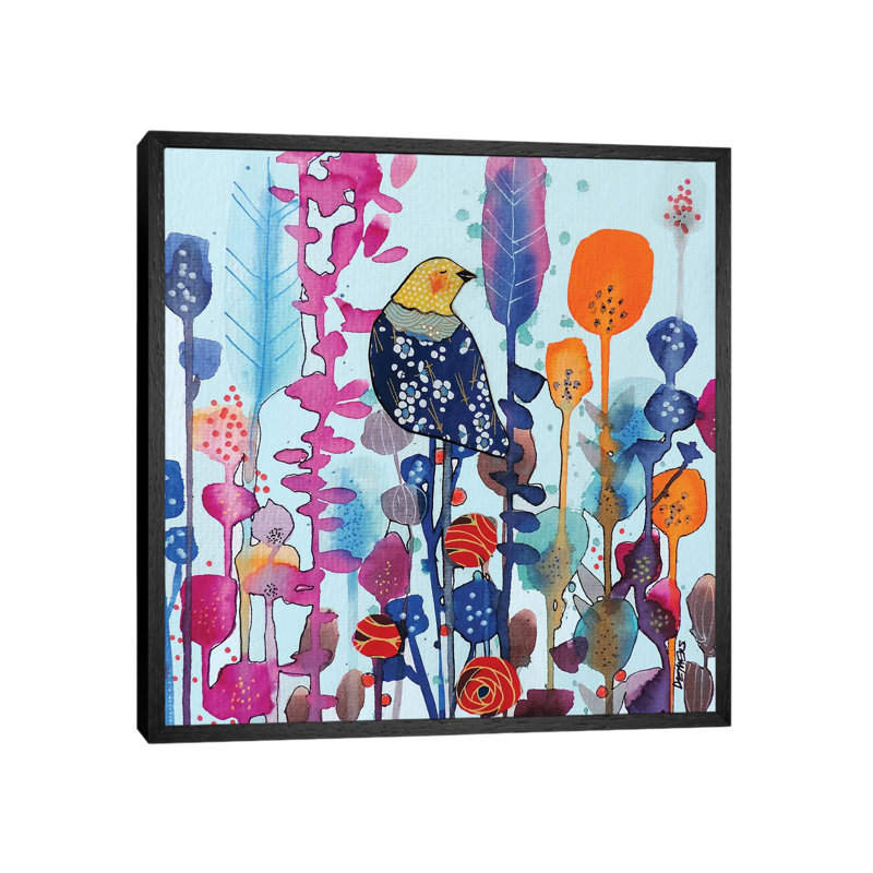 Juste Ici by Sylvie Demers - Painting on Canvas, 45.72 cm H x 45.72 cm W, Black Framed