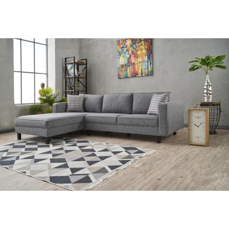 Canapé modulaire rembourré Bre, Accoudoir à gauche (vu de face), Gris 100% polyester / lin