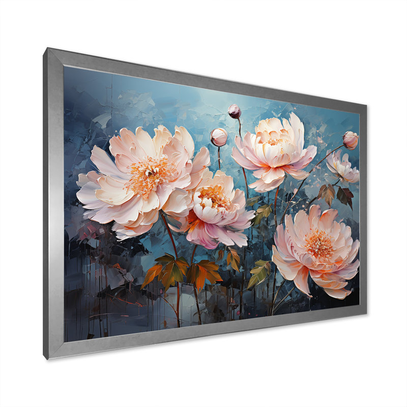Peony Petal Poetry sur toile, Cadre photo argenté, H 16 po x l 32 po x P 1 po