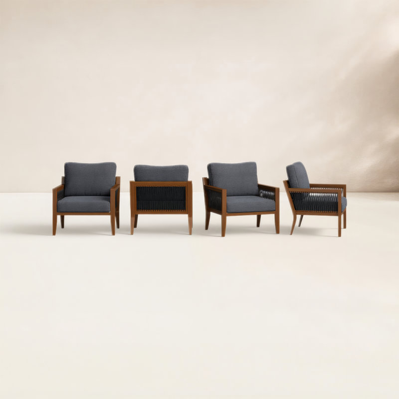 Chaise de patio avec coussins Rooney, Gris foncé, Noyer