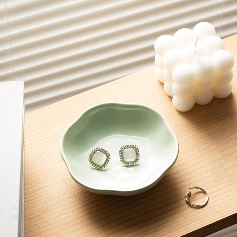 Green Ceramic Flower Ring & Jewelry Dish