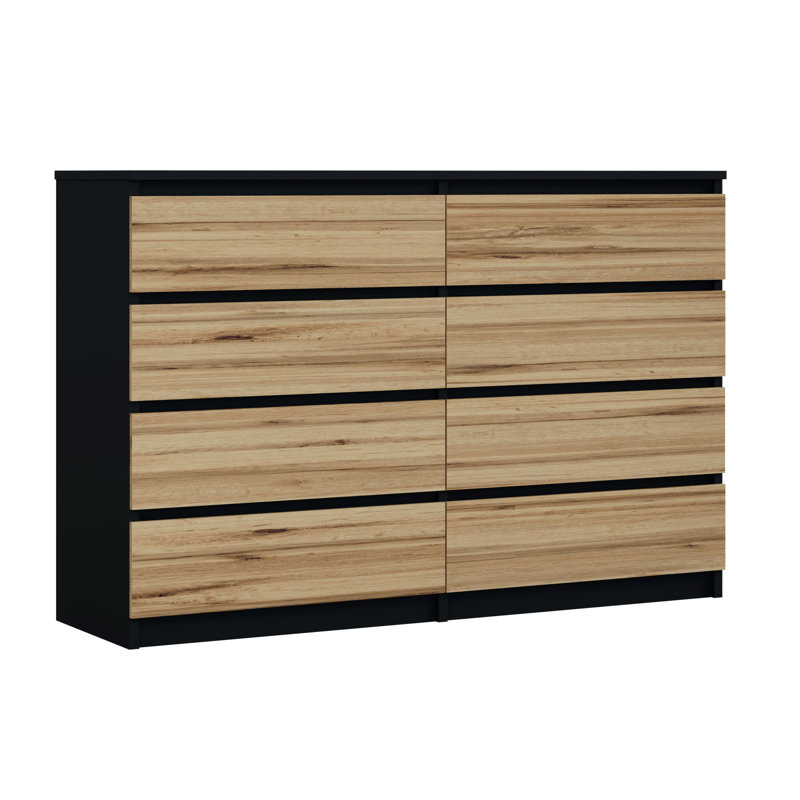 140cm W 8 - Drawer Chest of Drawers, Black/Wotan oak