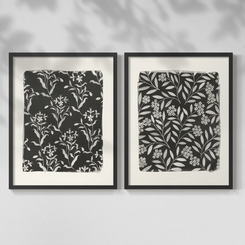 Vintage Floral Pattern I-Premium Framed Print -Ready to Hang - No Nails Required - No Nails Required, 29" H x 46" W, Black