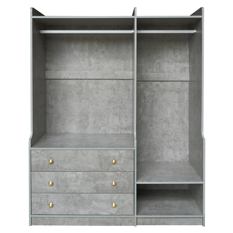 Élégante garde-robe ouverte pour la chambre à coucher avec options de rangement polyvalentes, Gris