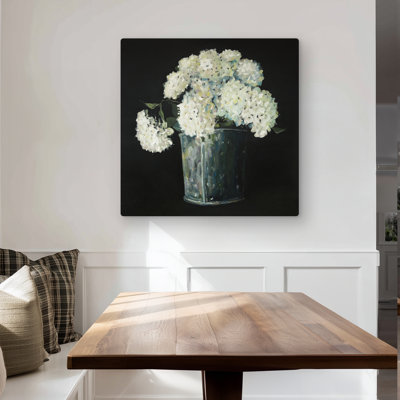 White Hydrangea Flowers - Farmhouse Metal Print for Home Decor