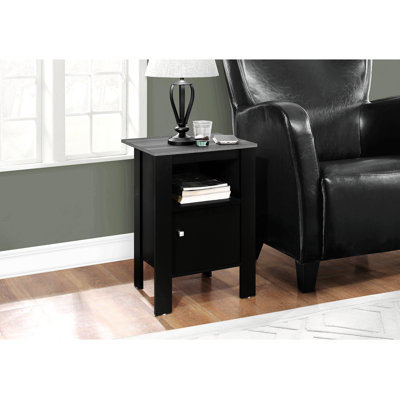 Table d'appoint, côté, bout, table de chevet, lampe, rangement, salon, chambre à coucher, stratifié noir et gris, transitionnel