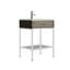 Meuble-lavabo moderne 25 po en acier inoxydable blanc mat avec lavabo intégré, tiroir décoratif, tablette en verre trempé pour appartements modernes, salles de bain principales et d'invités-1086197142-1075974007