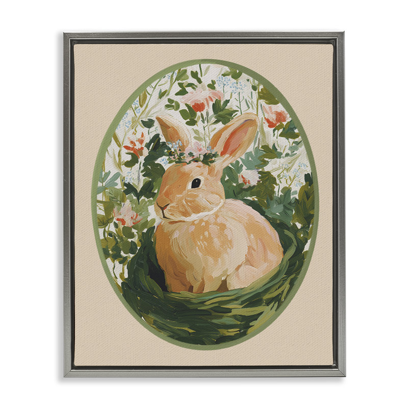 Cadre flottant Bloom Nest Bunny, design par Yen, Cadre flottant gris lustré, H 31 po x l 25 po