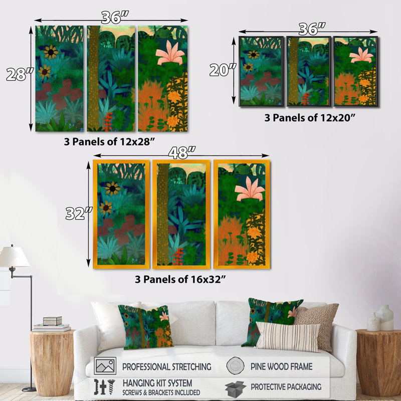 Floraison dans la jungle florissante - Floraison dans la jungle florissante - reproduction d'art sur toile 3 pièces