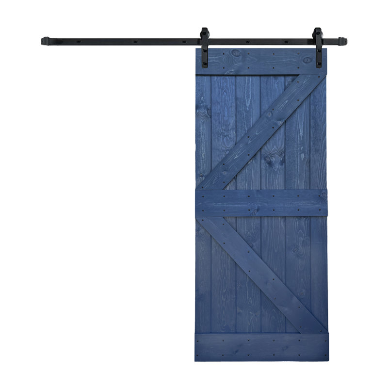 Dark Walnut 36in x 84in Pine Wood Sliding Barn Door with Hardware Kit