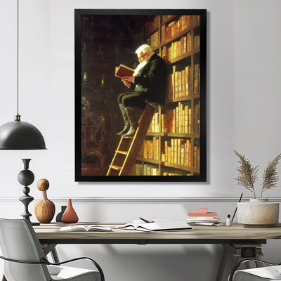 Adlee - Art encadré avec bibliothèque, décoration murale rétro jaune