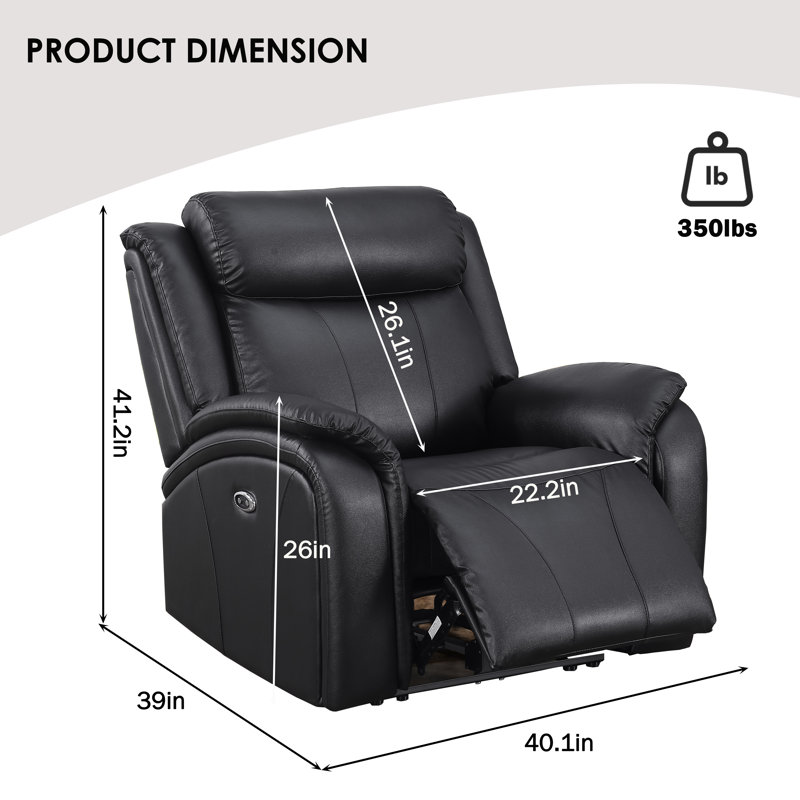  Edder Leather Power Home Theater Recliner Chair with USB Port, Black