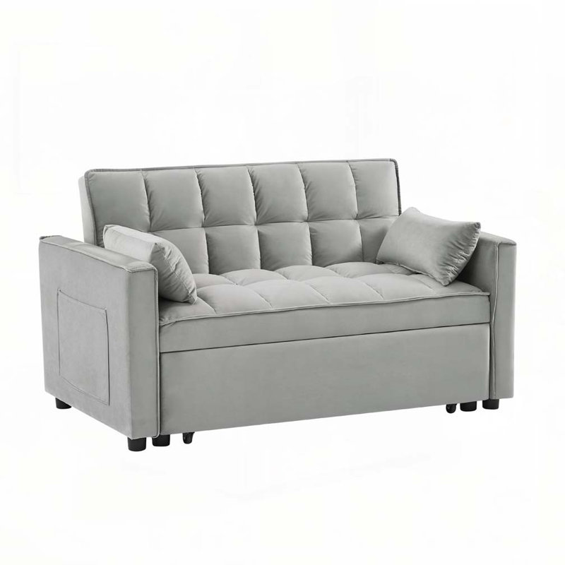 Canapé-lit en velours avec futon et causeuse, Gris