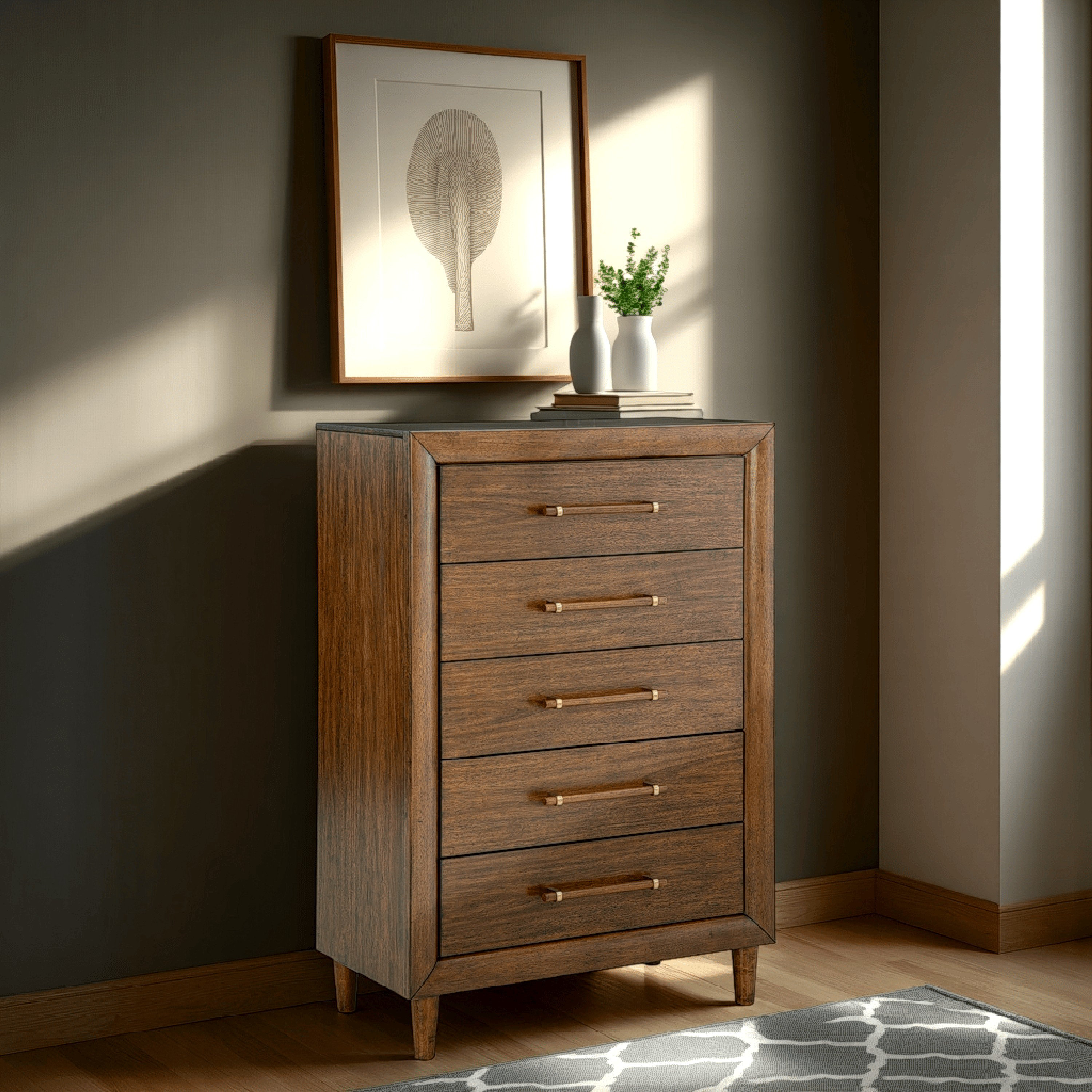 Benjara Jeyn Tall Dresser Chest, 5 Drawers, Traditional Dark Brown Solid Wood | Wayfair Benjara Jeyn Tall Dresser Chest, 5 Drawers, Traditional Dark Brown Solid Wood | Wayfair