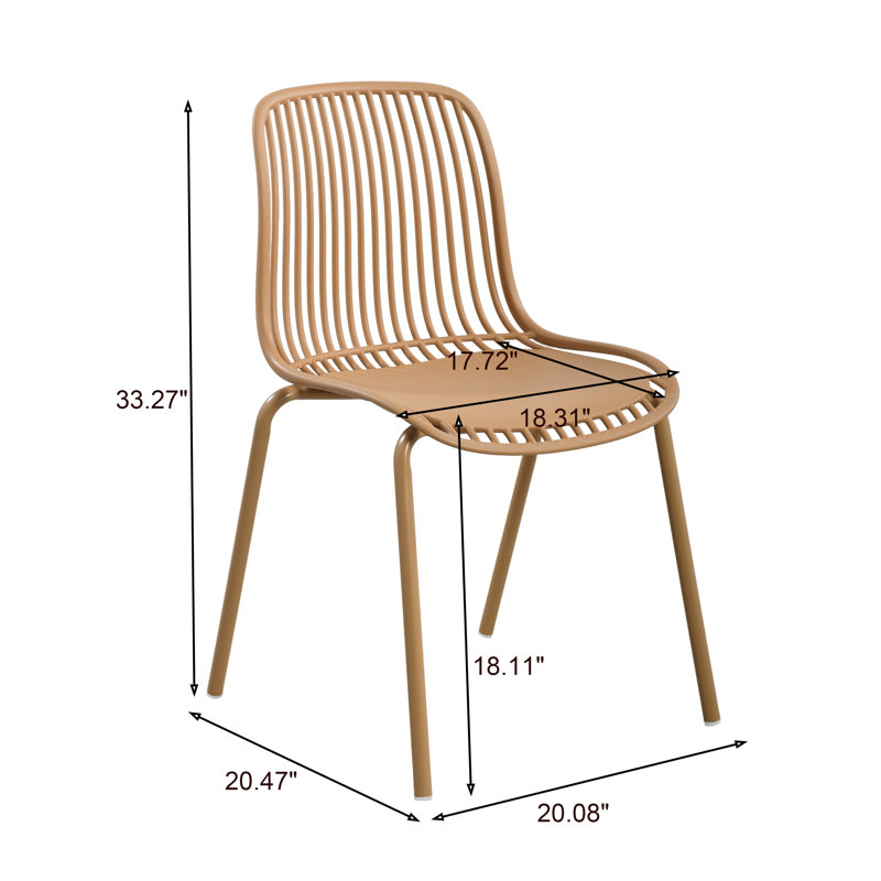 Zora Patio Plastic Dining Chairs with Metal Legs (Table Not Included), Brown Yellow