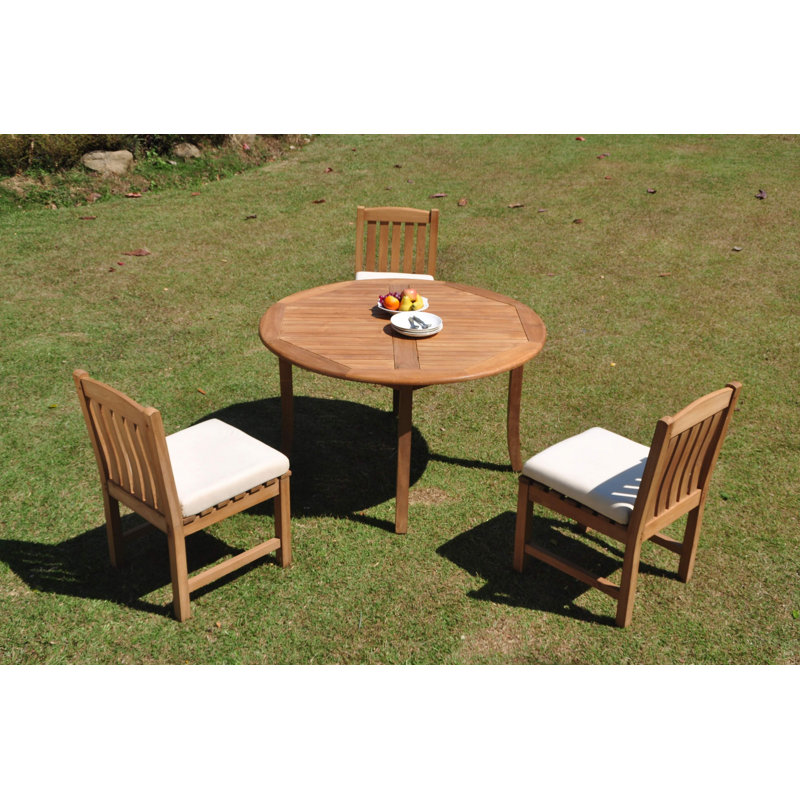 Brooklyn 3 - Person Teak Solid Wood Patio Dining Set Umbrella Hole Included Round Table, Set of 3