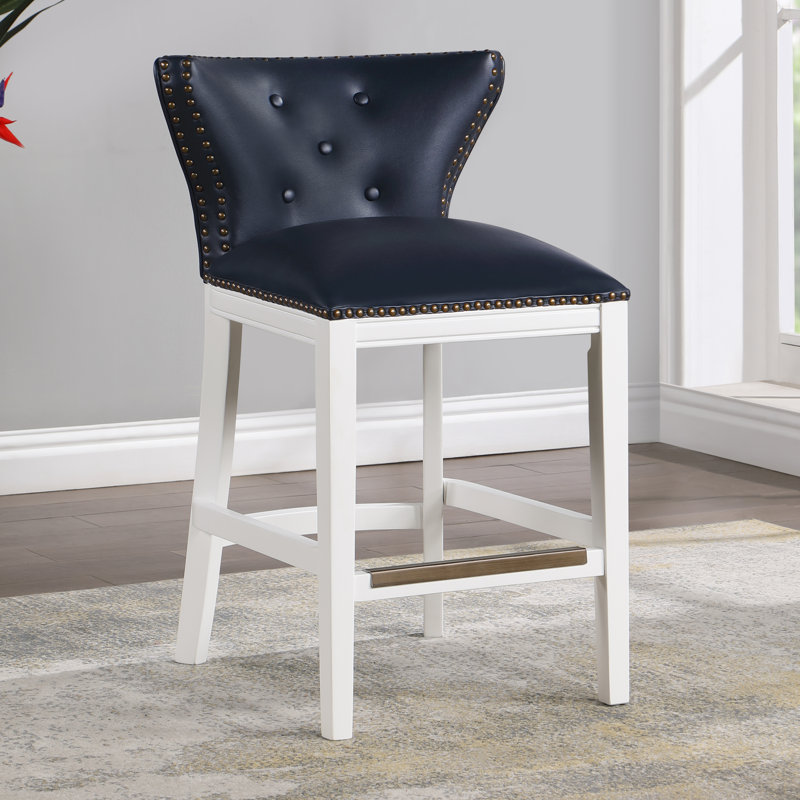 Upholstered Counter Stool with Solid Wood Frame