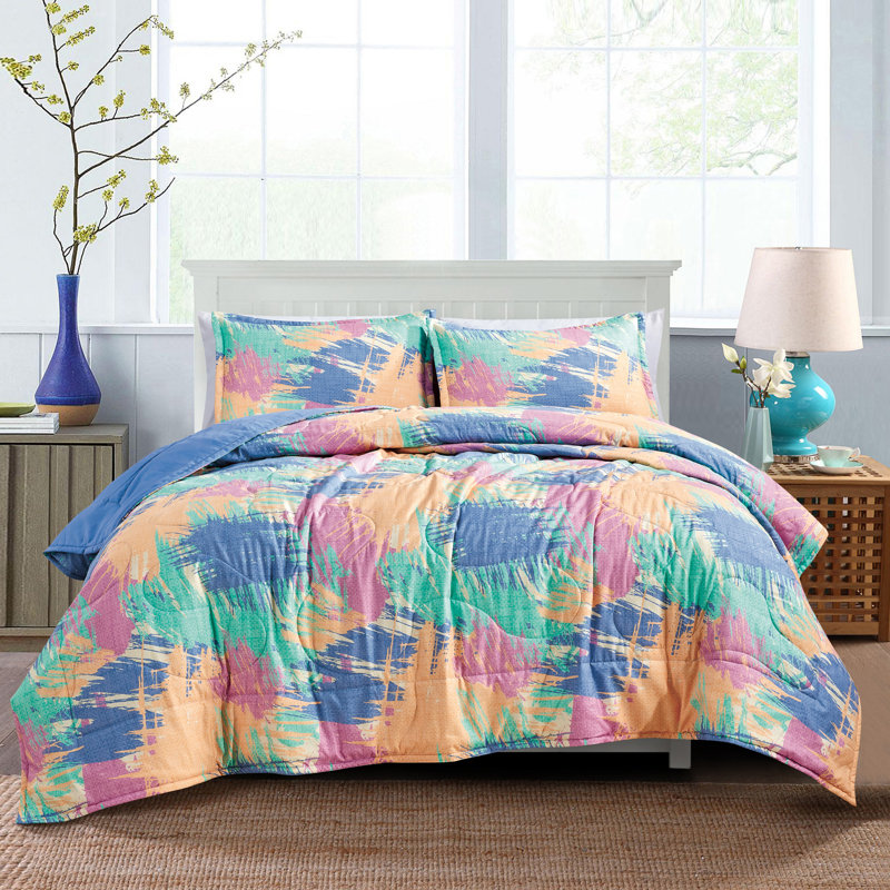 Vibrant Multicolor King Microfiber Bedspread Set with Pillow Shams