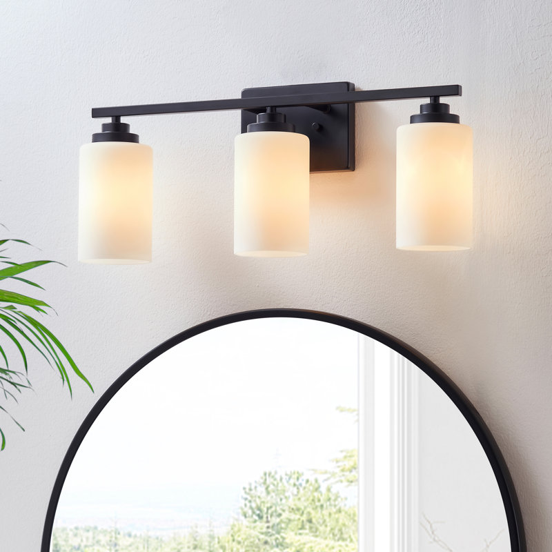 Vanity Light With Frosted White Glass, 3, Matte Black