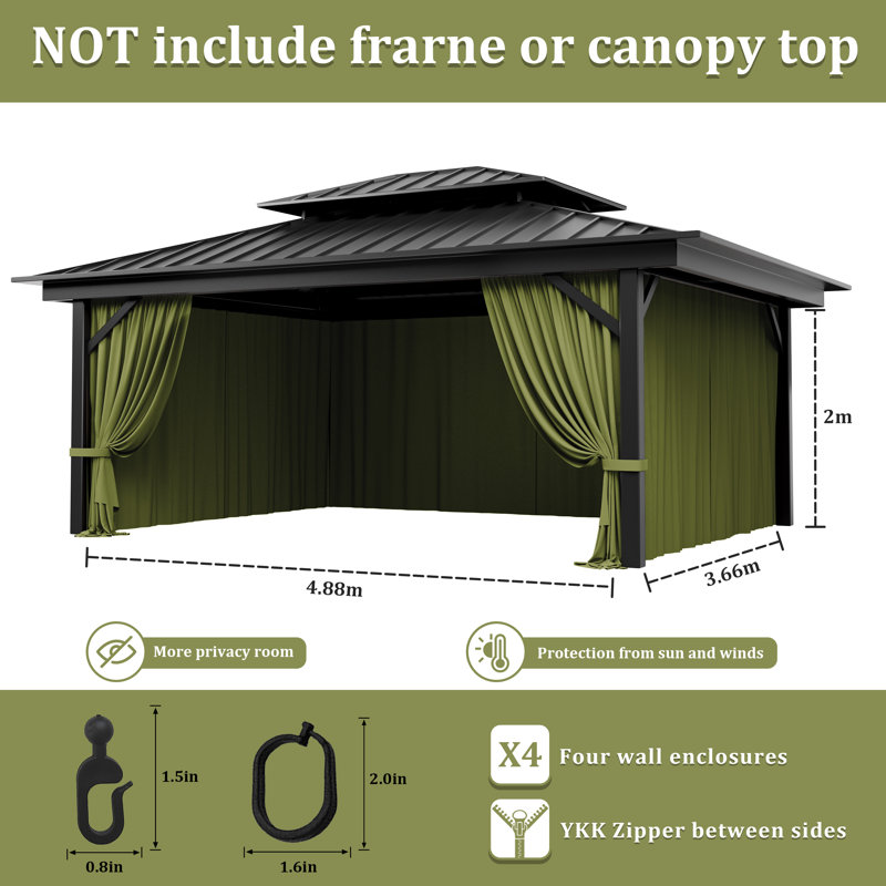 Rideaux à 4 panneaux latéraux pour pavillon de jardin, seulement rideaux, H 78,74 po x l 192 po x P 144 po, Vert clair