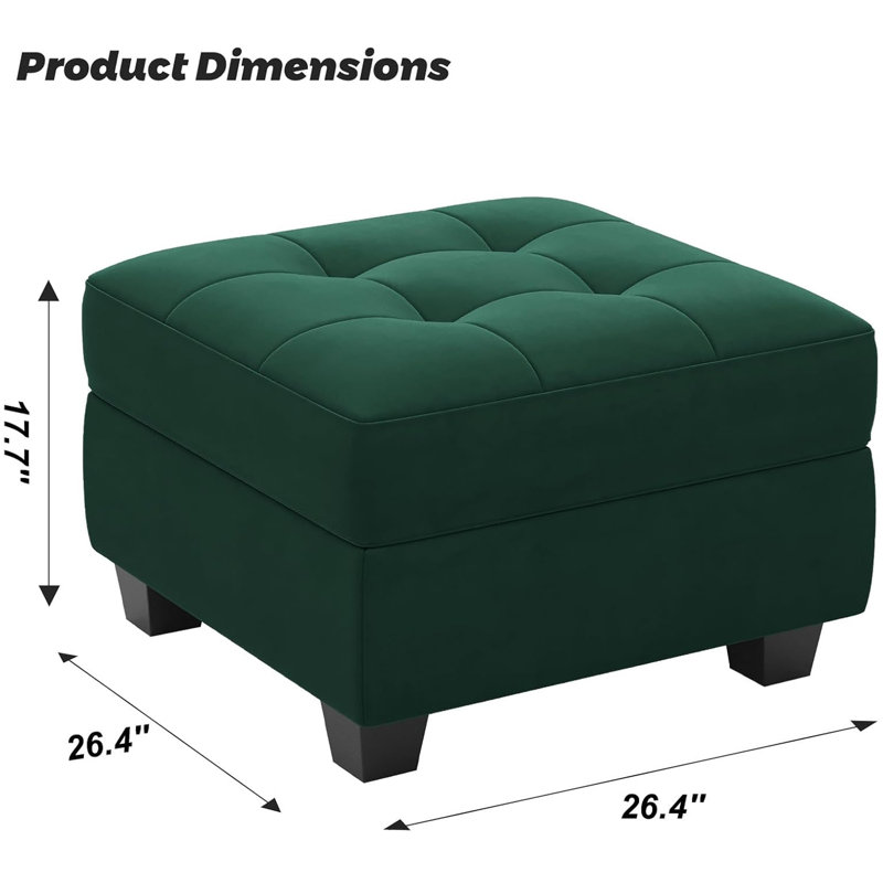 Repose-pieds rembourré en lin et velours Buckleton, Velours vert