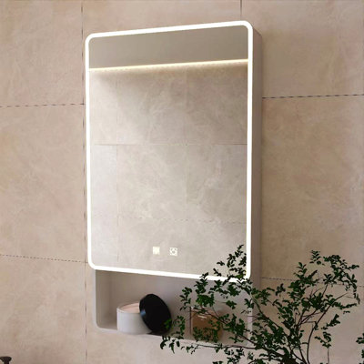 Led Bathroom Medicine Cabinet With Single-Color Warm Light ,Anti-Fogging ,Easy To Install Aluminum-Plastic Cabinet.(19.69*35.43 One Door)
