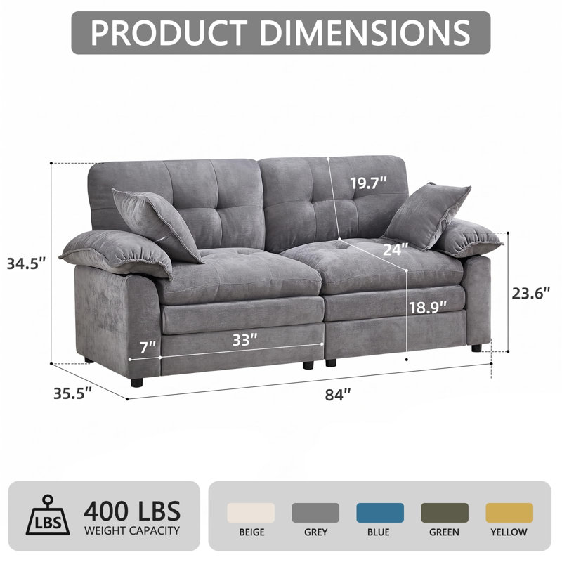 Canapé 84 po Chenille, Gris