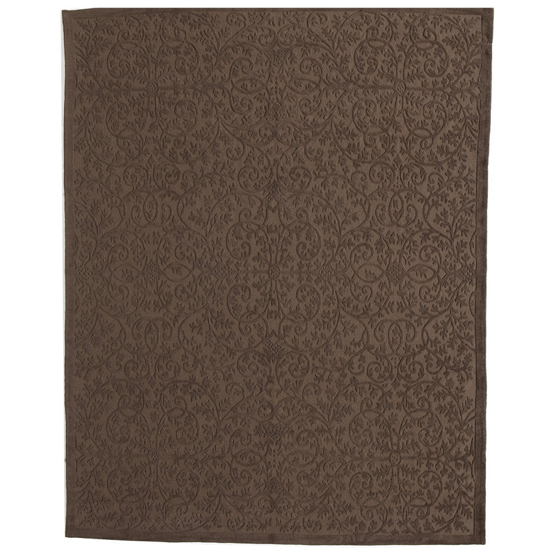 Wool Damask Area Rug in Brown, Rectangle 9' x 12'