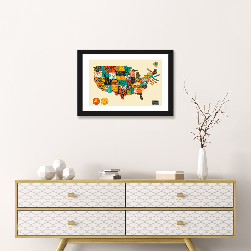 Décoration murale pour enfants U.S.A, H 16 po x l 24 po x P 1 po, Black Framed Fine Art Paper