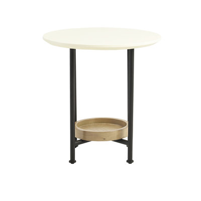 Table de bout ovale moderne, plateau blanc et tablette de rangement naturelle, construction en métal stable et look élégant, base pour la décoration intérieure